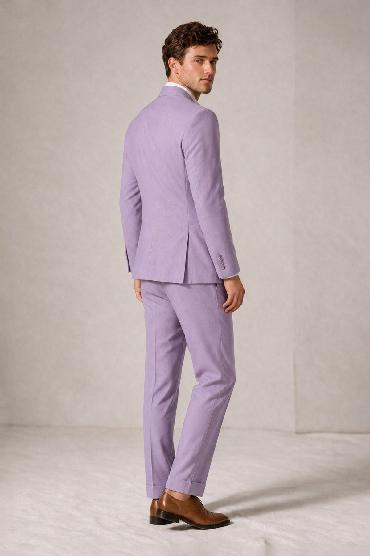 Savile Men's Lilac Double-Breasted Slim Fit 2-Piece Suit Set – Peak Lapel Blazer & Cuffed Trousers | Wedding Prom Formal - Lilac