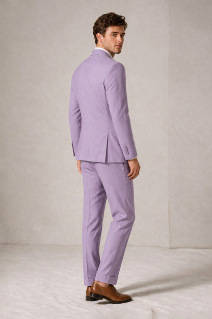 Savile Men's Lilac Double-Breasted Slim Fit 2-Piece Suit Set – Peak Lapel Blazer & Cuffed Trousers | Wedding Prom Formal - Lilac