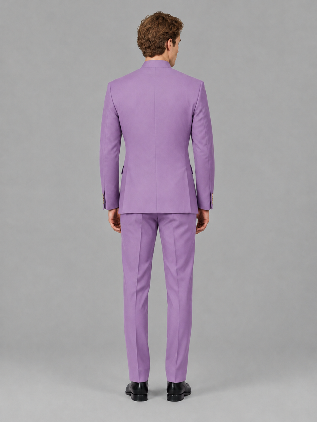 Savile Men's Lilac Mandarin Collar Asymmetrical 2-Piece Suit Set – Modern Jacket & Trousers - Lilac - Lilac_3