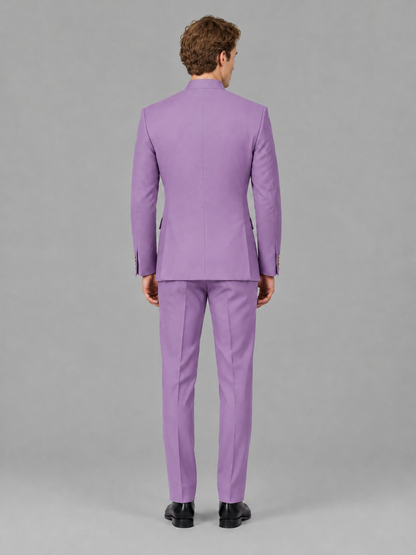 Savile Men's Lilac Mandarin Collar Asymmetrical 2-Piece Suit Set – Modern Jacket & Trousers - Lilac - Lilac_3