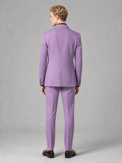 Men's Light Lilac Double-Breasted Slim Fit 2-Piece Suit – Peak Lapel Wedding & Business Formal Set - Lilac - Lilac_3