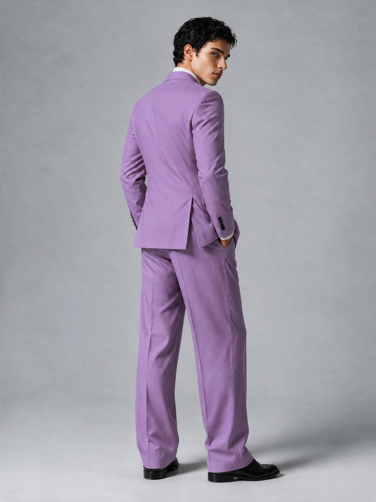 Savile Men's Lilac Double-Breasted 2-Piece Suit Set – Peak Lapel Blazer & Pleated Wide-Leg Trousers - Lilac - Lilac_3