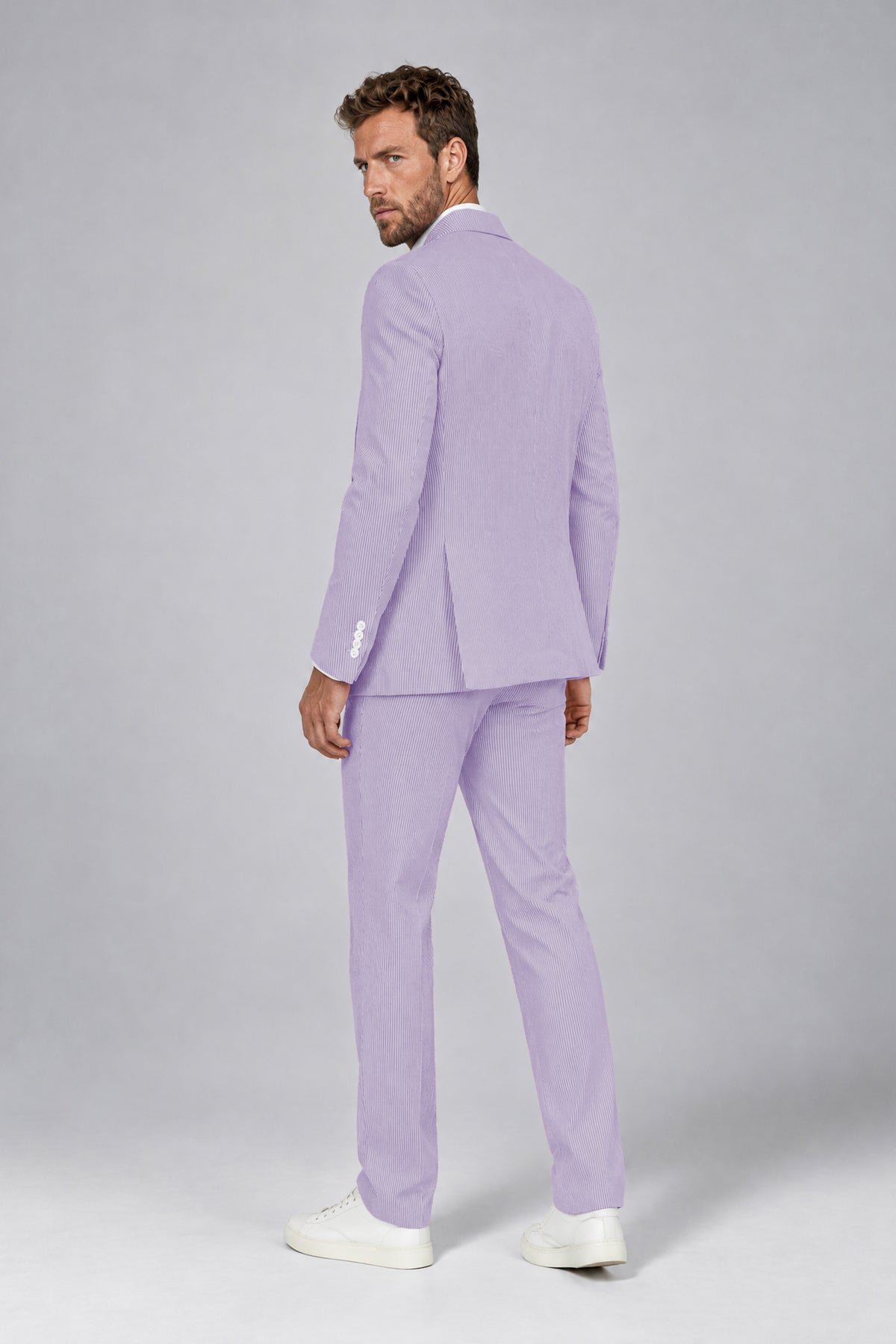 Savile Men's Lilac Striped 2-Piece Suit Set – Notch Lapel Blazer & Tailored Trousers - Lilac - Lilac(3)