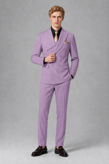 Savile Men's Lilac Double-Breasted Two-Piece Suit - Lilac