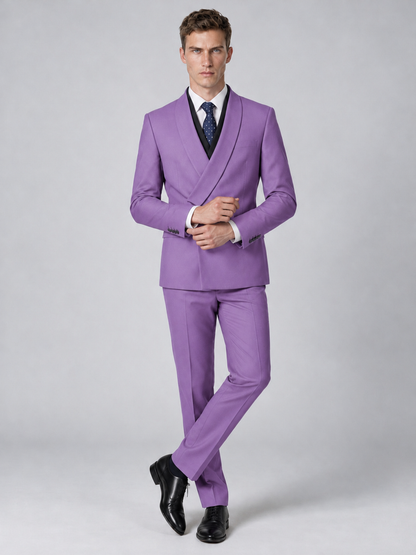 Savile Men's Lilac Wrap Shawl Lapel 2-Piece Suit Set – Modern Jacket & Trousers - Lilac - Lilac_4