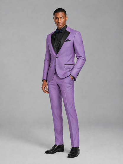 Savile Men's Lilac Contrast Shawl Lapel Tuxedo Suit – 3-Piece Wedding, Prom & Black-Tie Formal Set - Lilac - Lilac_4