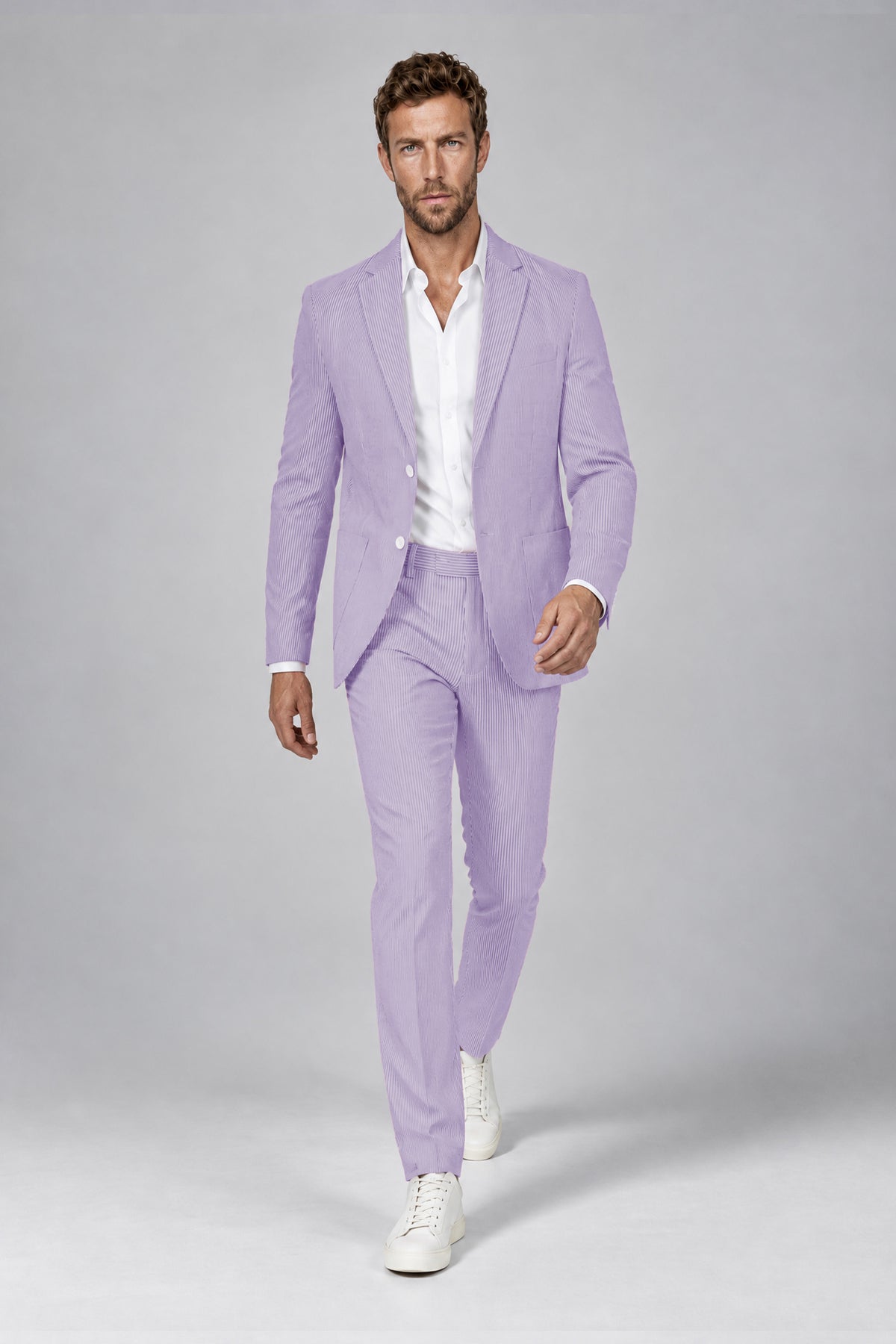 Savile Men's Lilac Striped 2-Piece Suit Set – Notch Lapel Blazer & Tailored Trousers - Lilac - Lilac(4)