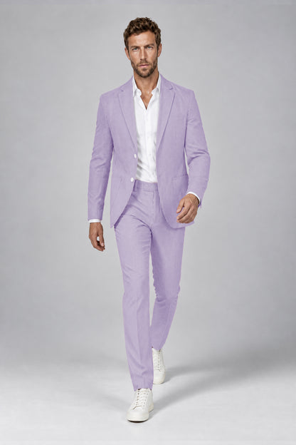 Savile Men's Lilac Striped 2-Piece Suit Set – Notch Lapel Blazer & Tailored Trousers - Lilac - Lilac(4)