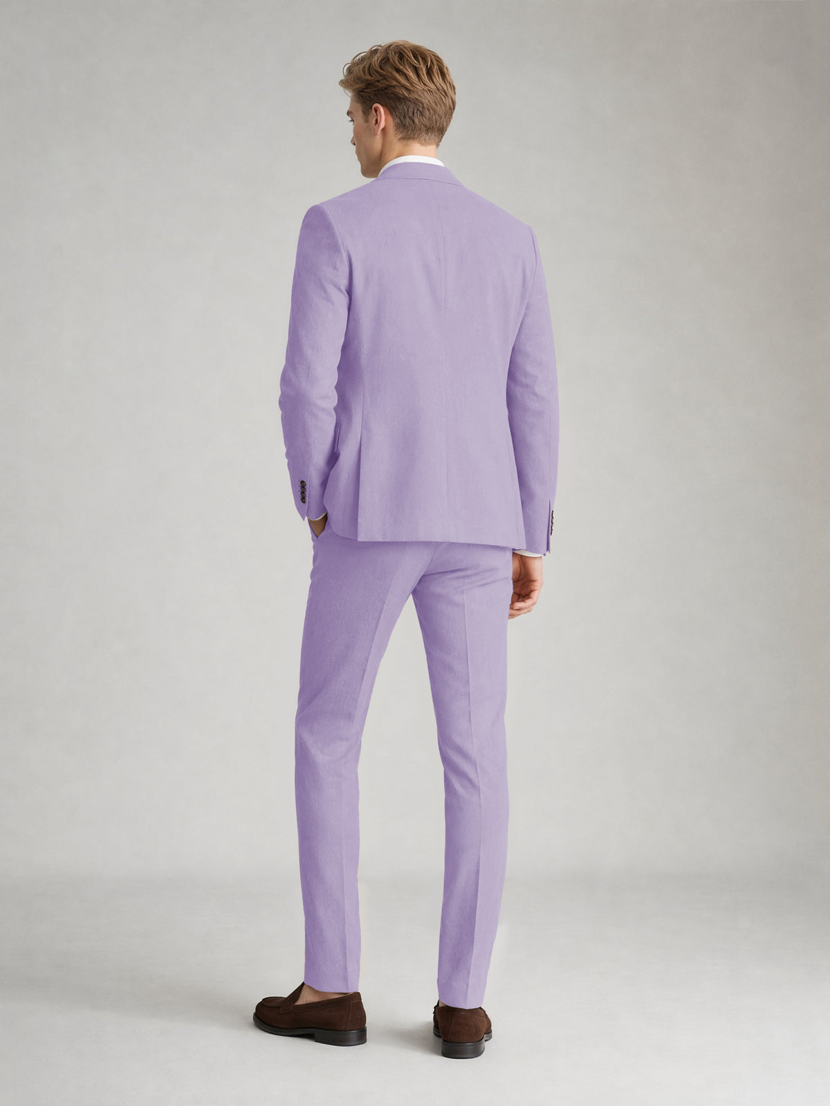 Savile Men's Sand Khaki Linen-Blend 2-Piece Suit Set – Two-Button Notch Lapel Slim-Fit Blazer & Slim Trousers - Lilac - Lilac