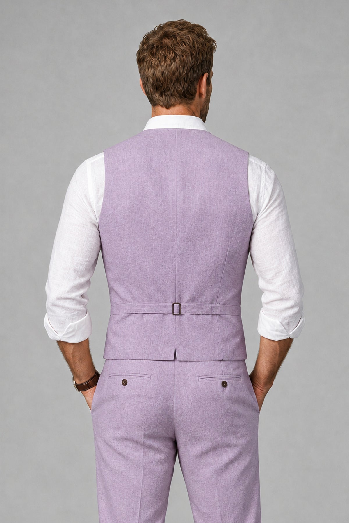 Men's Lilac Linen Blend Single-Breasted V-Neck Suit Vest | Savile QX0101 - Lilac