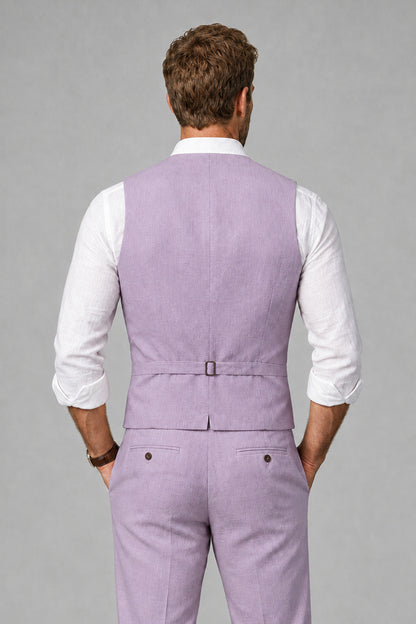 Men's Lilac Linen Blend Single-Breasted V-Neck Suit Vest | Savile QX0101 - Lilac