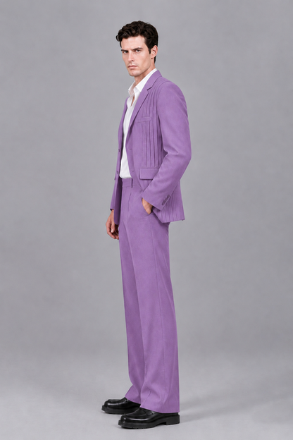 Savile Men's Lilac Pleated 2-Piece Suit Set | Notch Lapel Blazer & Tailored Trousers - Lilac - Lilac_4