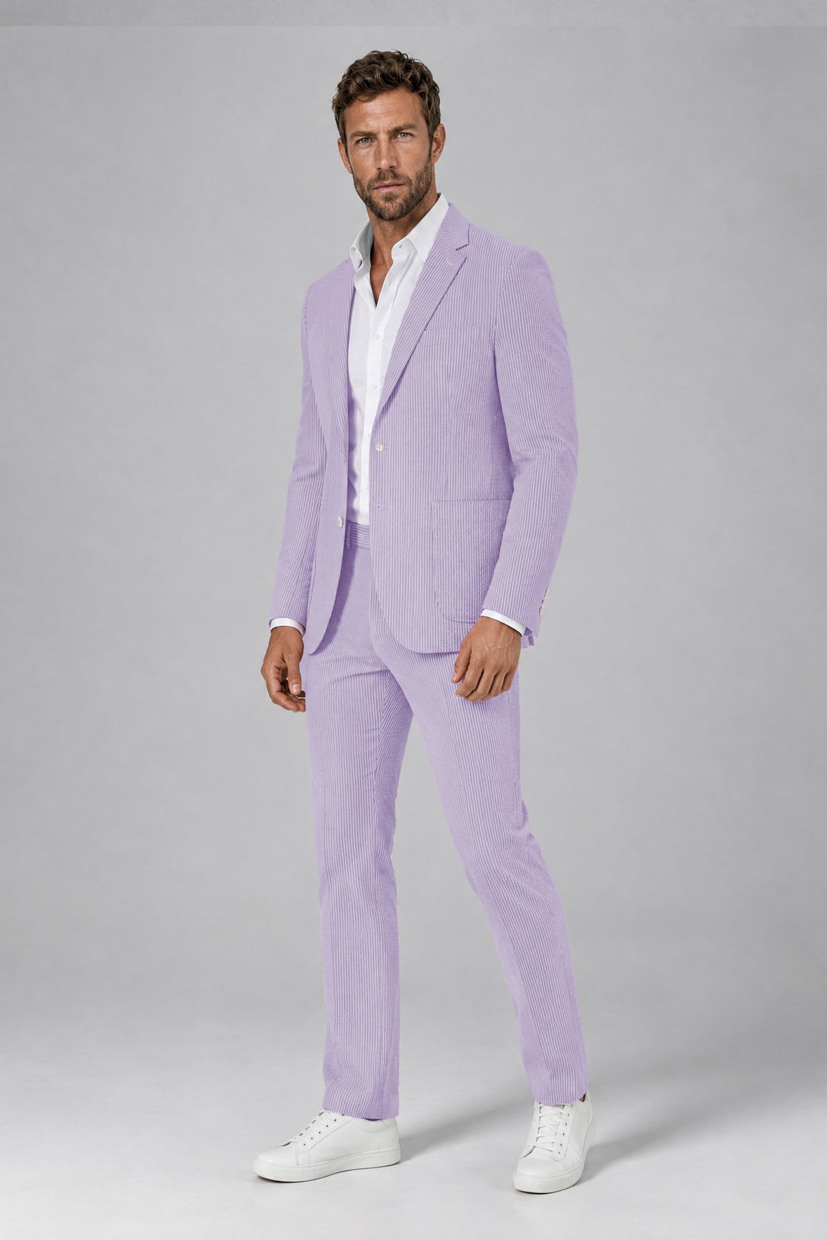 Savile Men's Lilac Striped 2-Piece Suit Set – Notch Lapel Blazer & Tailored Trousers - Lilac - Lilac(5)