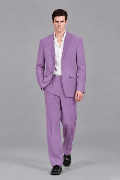 Savile Men's Lilac Pleated 2-Piece Suit Set | Notch Lapel Blazer & Tailored Trousers - Lilac - Lilac_5