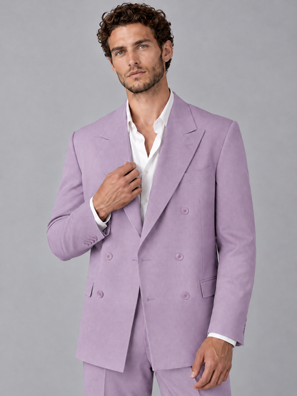 Savile Lilac Beige Double-Breasted 2-Piece Suit with Peak Lapel - Lilac