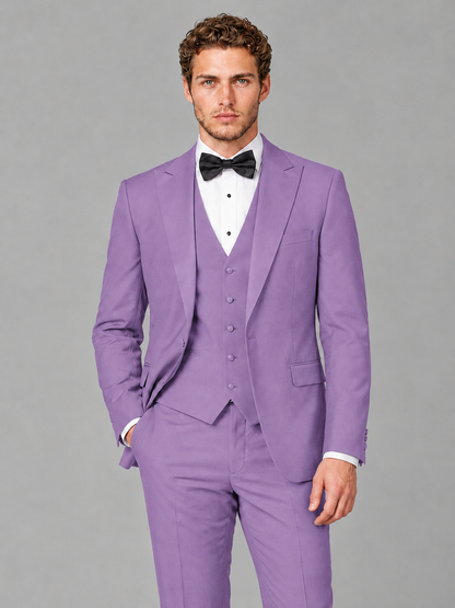 Savile Men's Lilac Peak Lapel 3-Piece Tuxedo Suit | Jacket, Vest & Trousers - Lilac