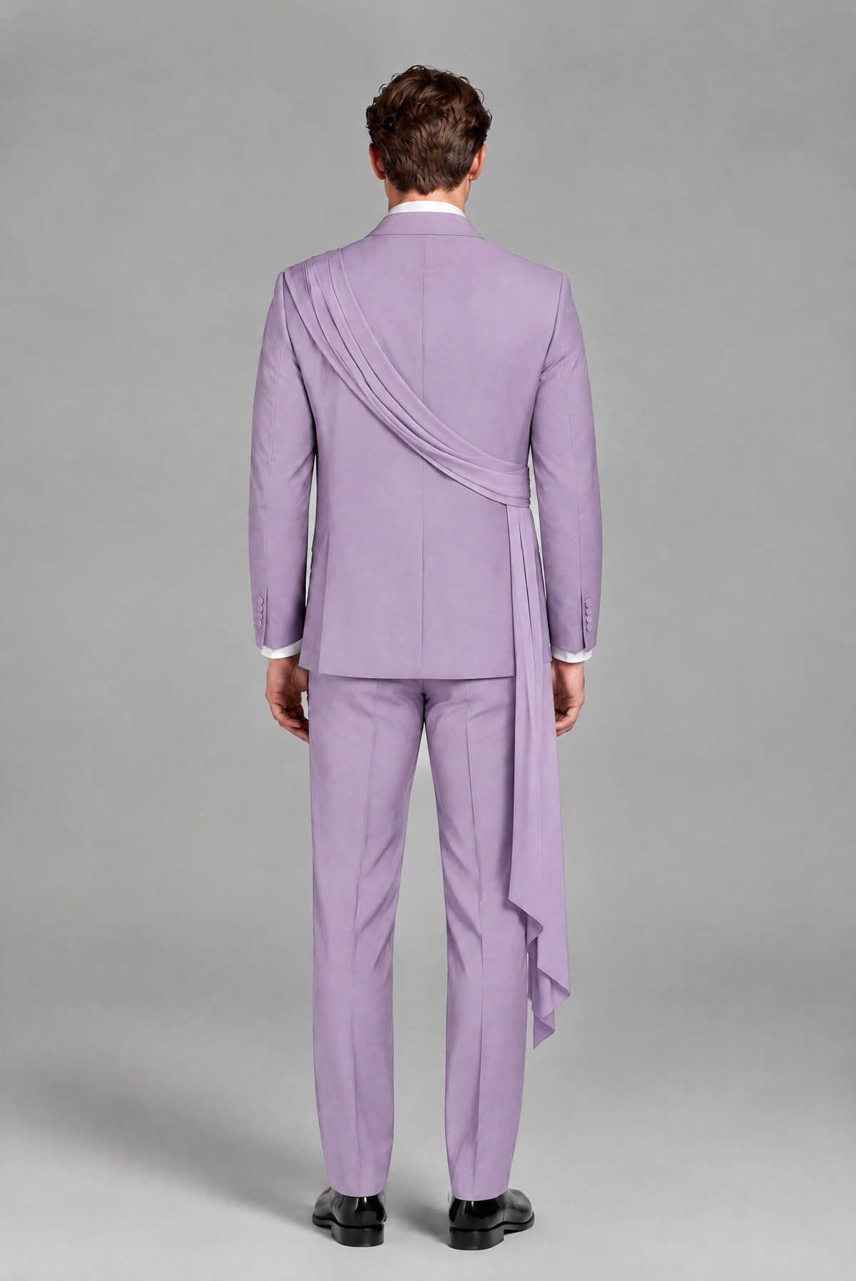 Men's Lilac Draped Sash Suit – Peak Lapel 2-Piece Slim Fit Party, Gala & Wedding Set - Lilac