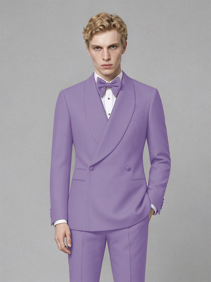Men's Lilac Single-Button Lilac Satin Shawl Lapel Tuxedo Suit Set | Blazer & Trousers - Lilac