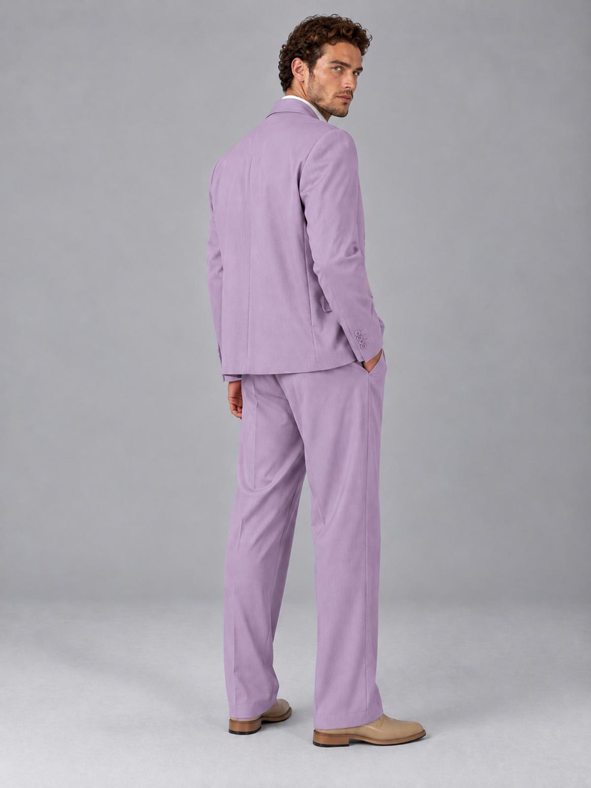 Savile Lilac Beige Double-Breasted 2-Piece Suit with Peak Lapel - Lilac