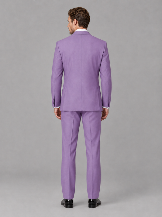 Savile Men's Lilac Peak Lapel 3-Piece Tuxedo Suit | Jacket, Vest & Trousers - Lilac