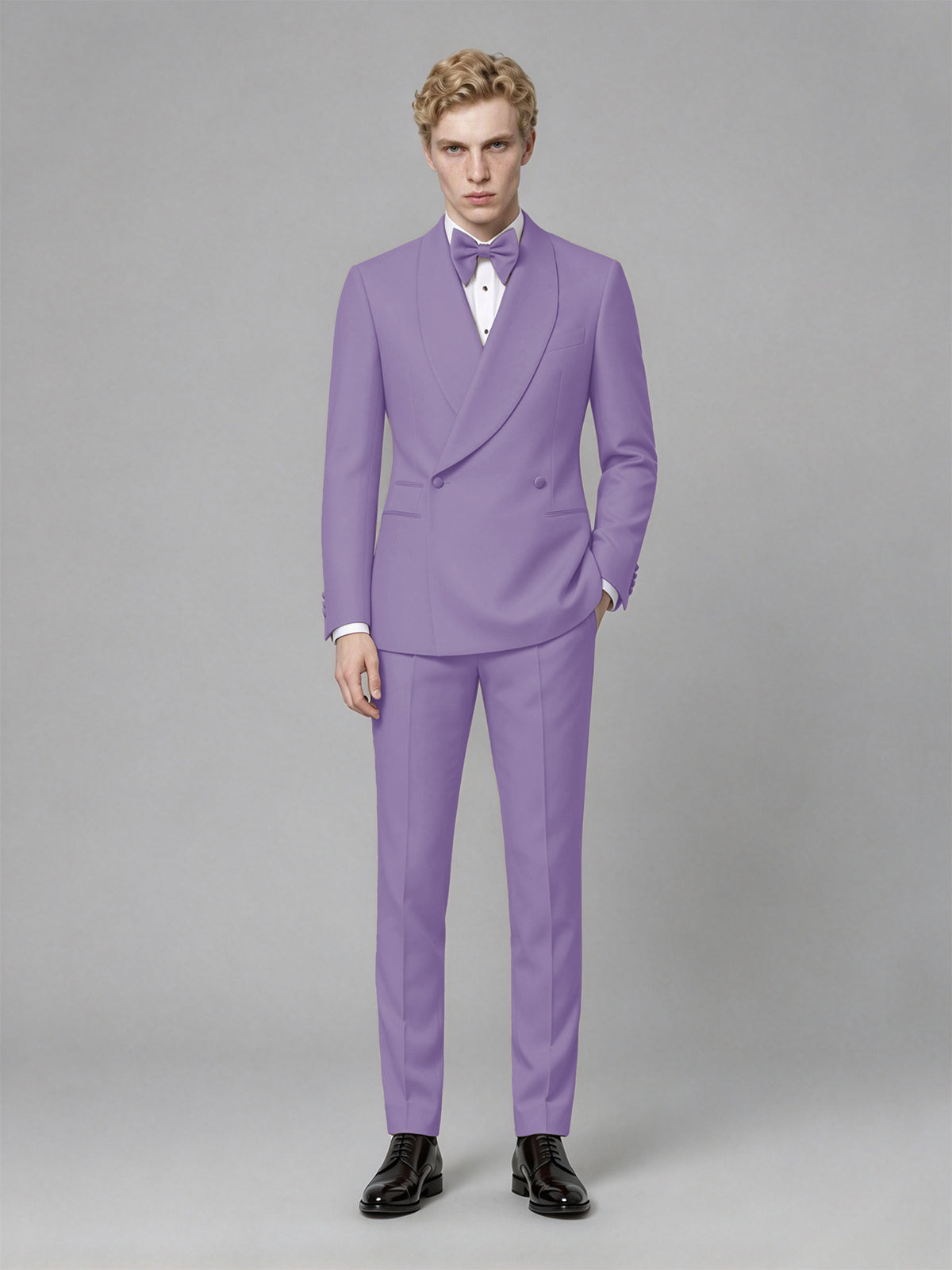Men's Lilac Single-Button Lilac Satin Shawl Lapel Tuxedo Suit Set | Blazer & Trousers - Lilac