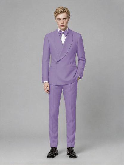 Men's Lilac Single-Button Lilac Satin Shawl Lapel Tuxedo Suit Set | Blazer & Trousers - Lilac