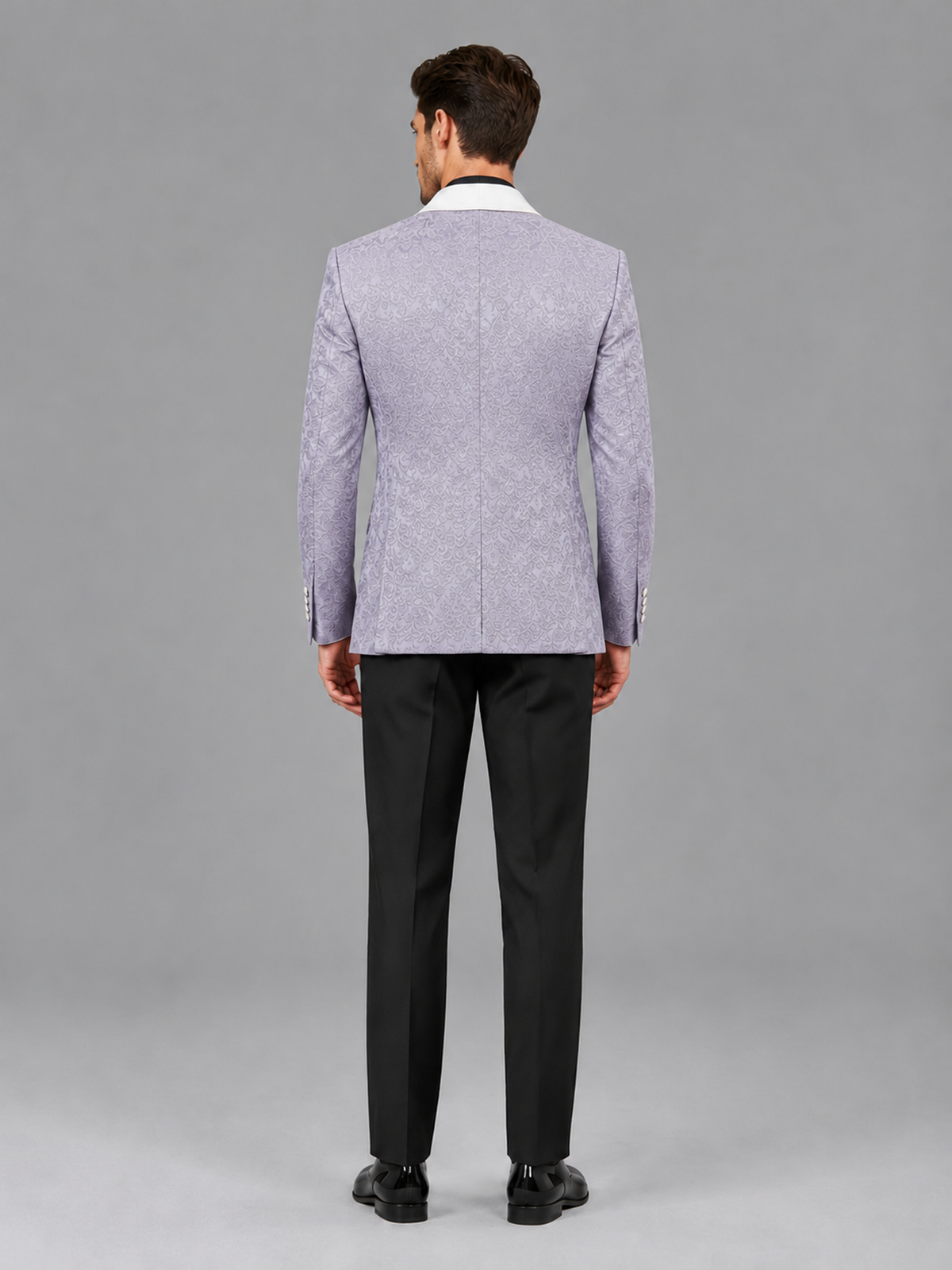 Savile Men's Lilac Jacquard White Shawl Lapel 2-Piece Tuxedo Suit Set | Jacket & Trousers - Lilac - Lilac (2)