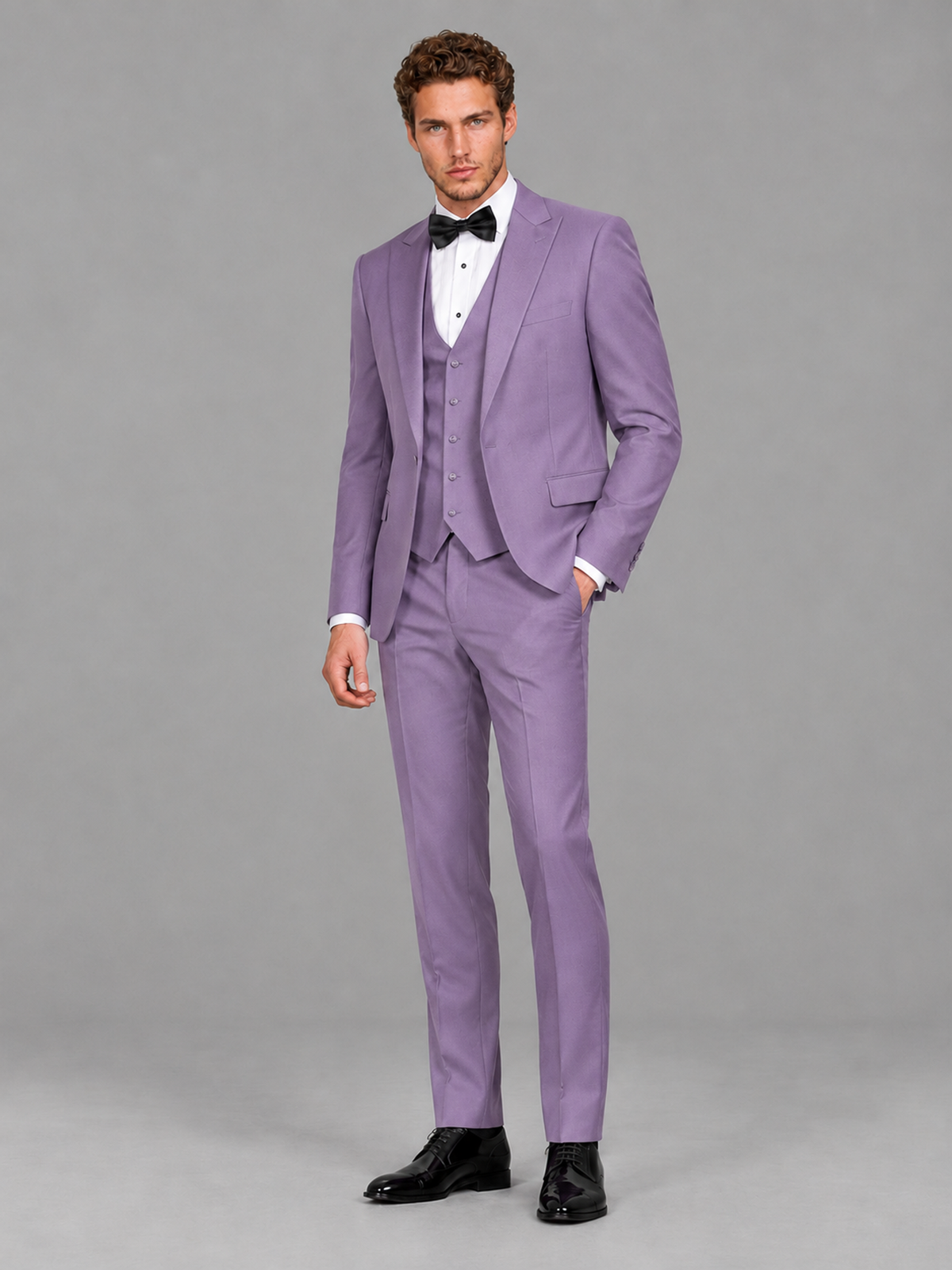 Savile Men's Lilac Peak Lapel 3-Piece Tuxedo Suit | Jacket, Vest & Trousers - Lilac