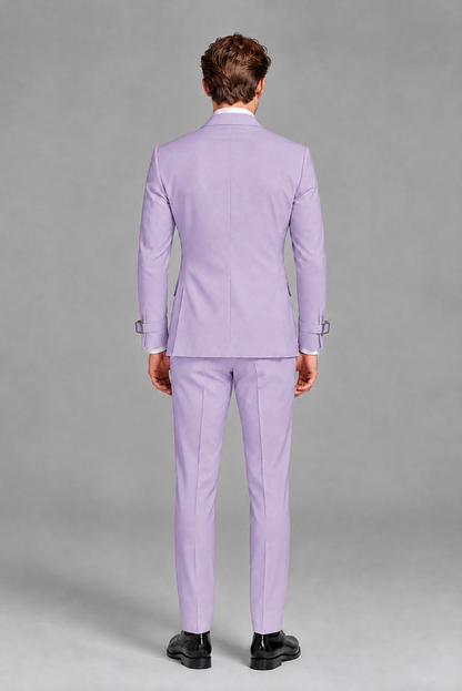 Savile Men's Lilac Buckle-Closure 2-Piece Suit Set | Peak Lapel Blazer & Trousers - Lilac