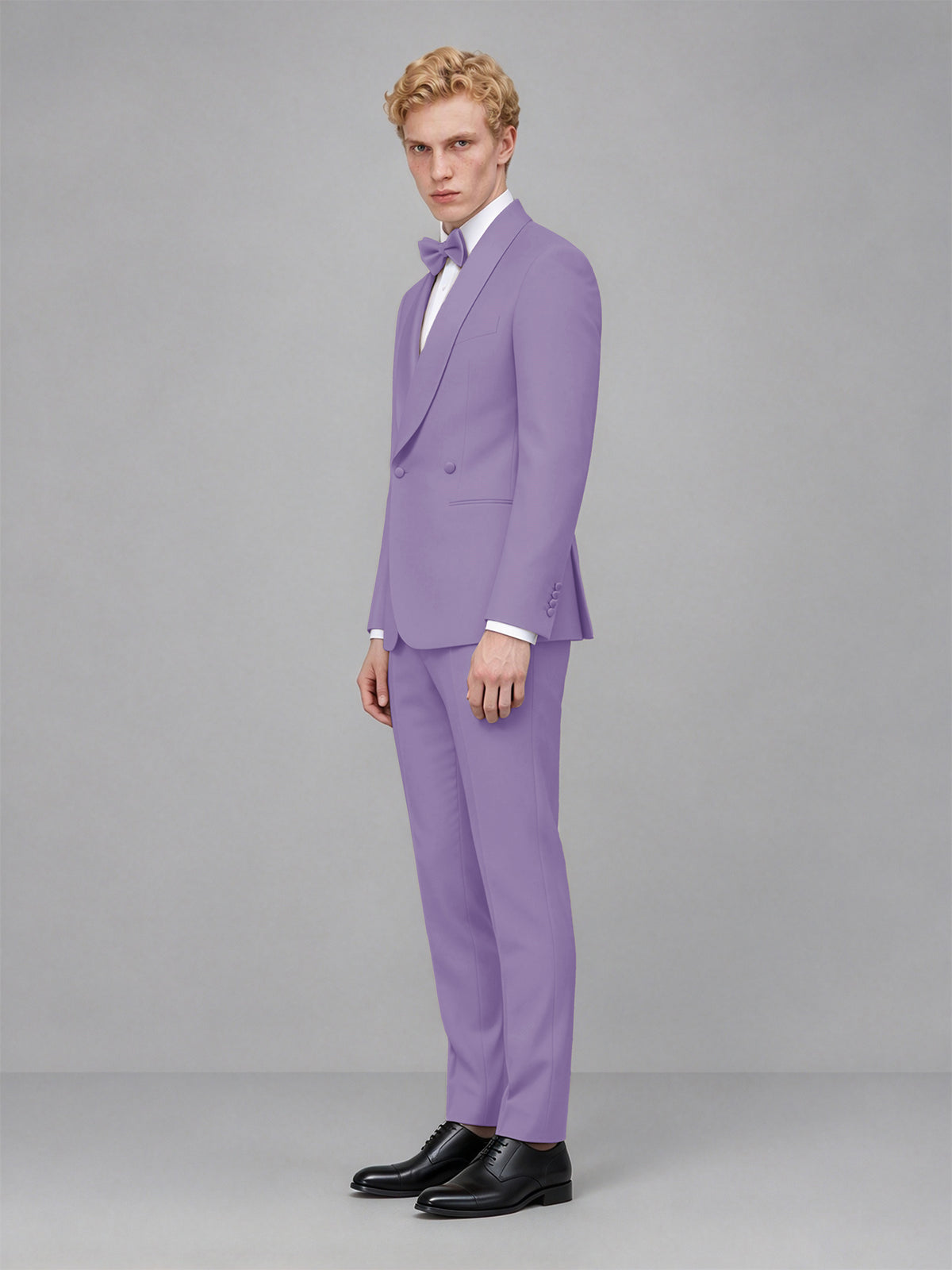 Men's Lilac Single-Button Lilac Satin Shawl Lapel Tuxedo Suit Set | Blazer & Trousers - Lilac