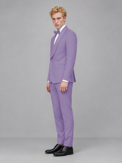 Men's Lilac Single-Button Lilac Satin Shawl Lapel Tuxedo Suit Set | Blazer & Trousers - Lilac