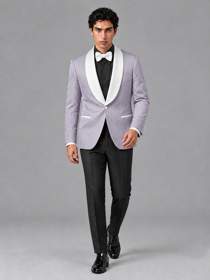 Savile Men's Lilac Jacquard White Shawl Lapel 2-Piece Tuxedo Suit Set | Jacket & Trousers - Lilac - Lilac (3)