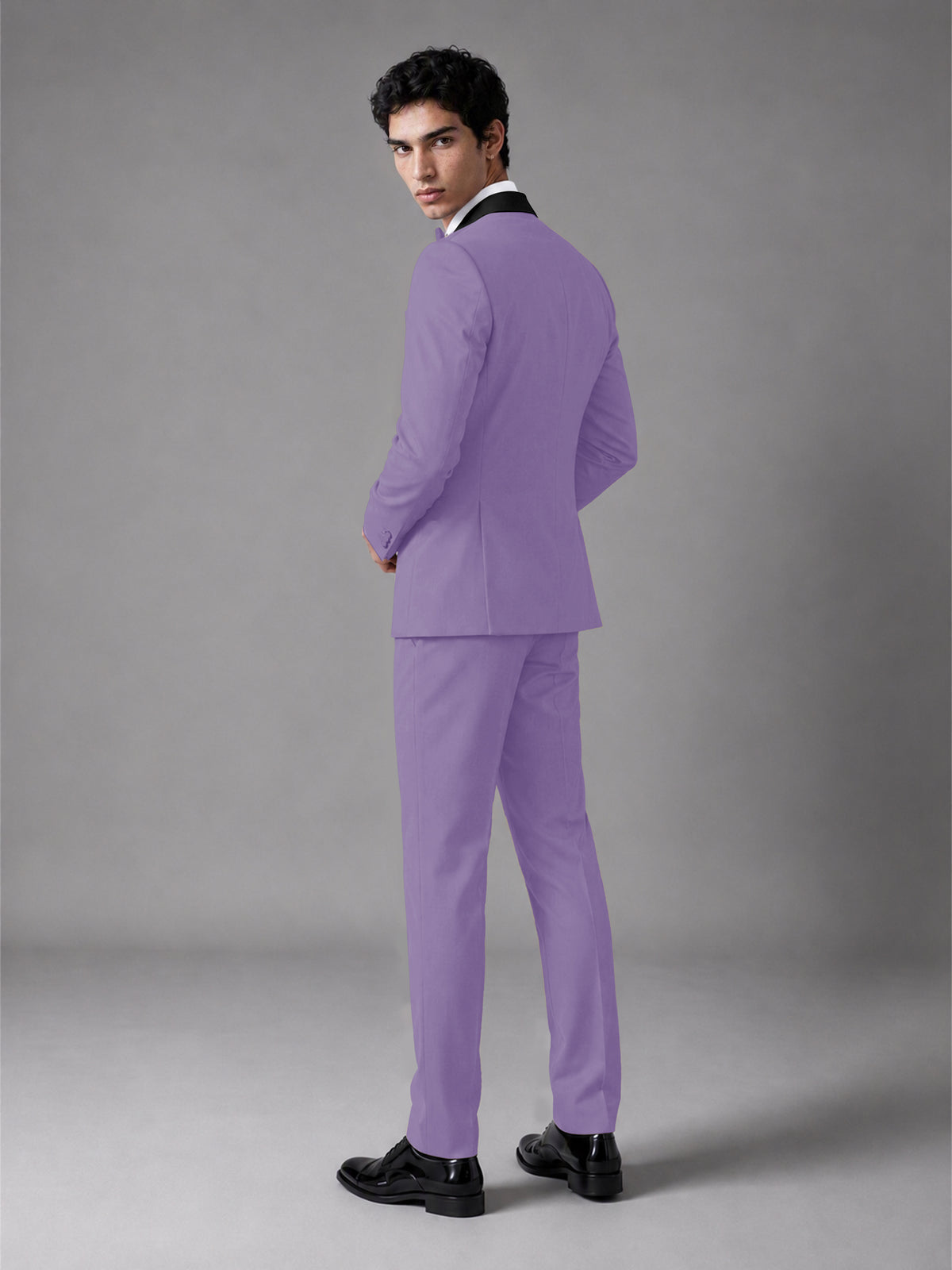 Men's Lilac Double-Breasted Satin Peak Lapel Tuxedo Suit Set (Jacket + Trousers) - Lilac
