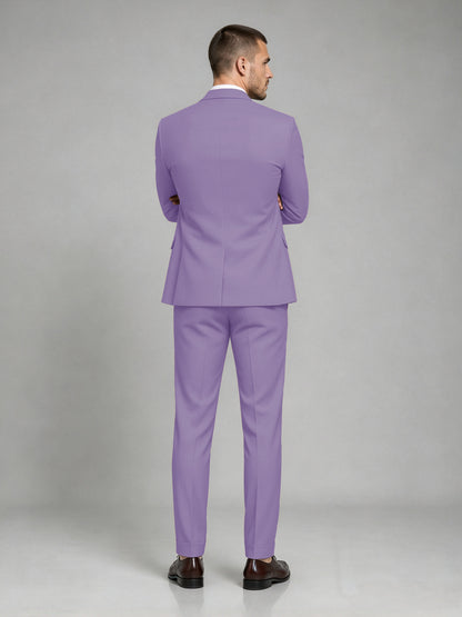 Savile Men's Dark Lilac Wool-Blend 2-Piece Suit Set – Two-Button Notch Lapel Slim-Fit Blazer & Turn-Up Trousers - Lilac