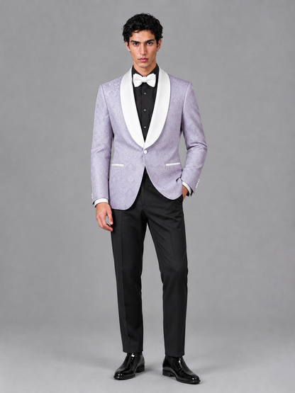Savile Men's Lilac Jacquard White Shawl Lapel 2-Piece Tuxedo Suit Set | Jacket & Trousers - Lilac - Lilac (4)