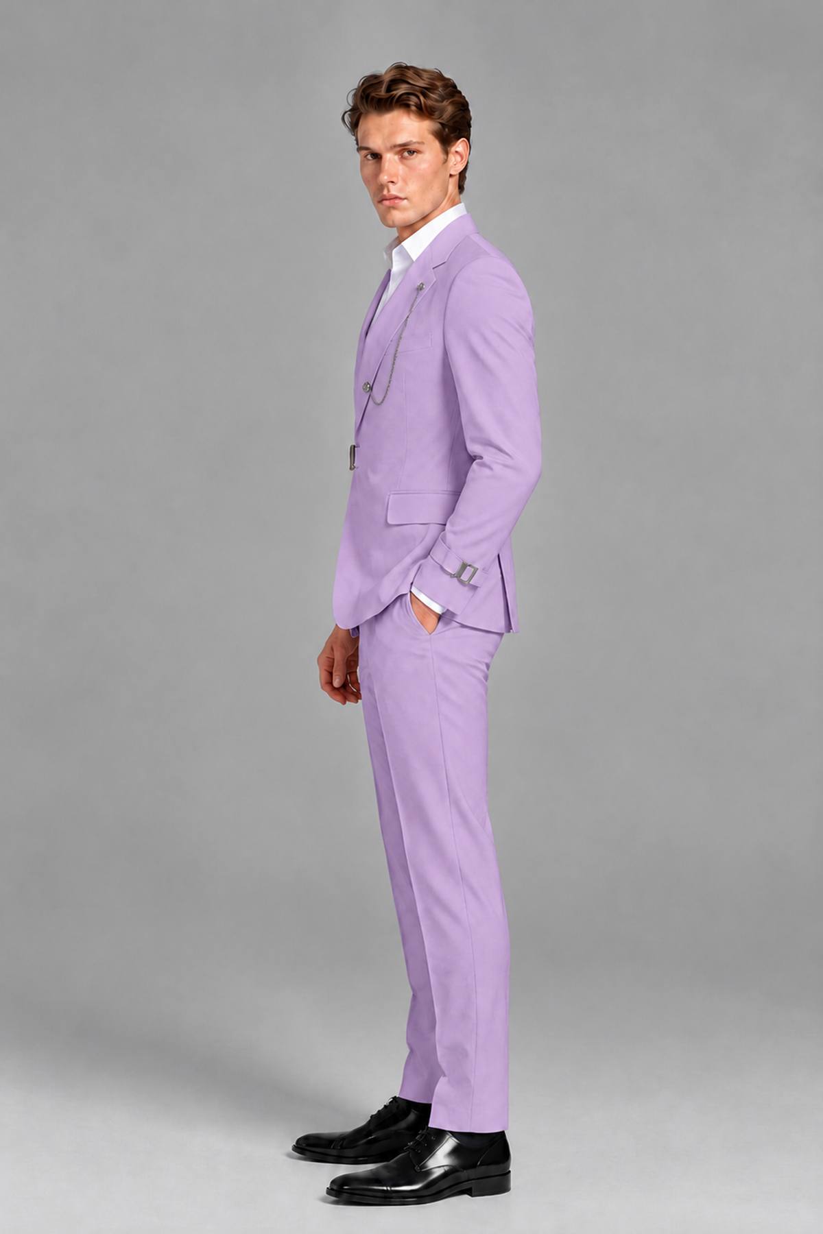Savile Men's Lilac Buckle-Closure 2-Piece Suit Set | Peak Lapel Blazer & Trousers - Lilac
