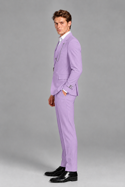 Savile Men's Lilac Buckle-Closure 2-Piece Suit Set | Peak Lapel Blazer & Trousers - Lilac
