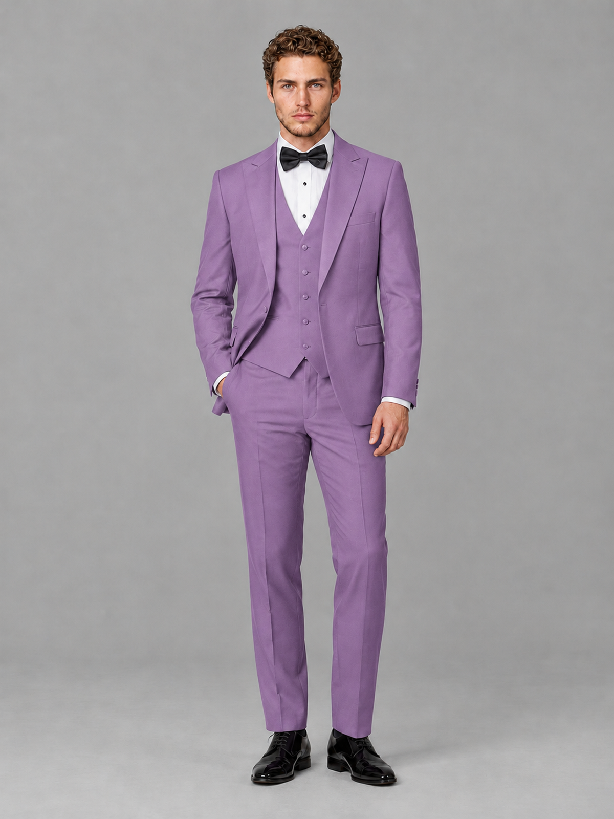 Savile Men's Lilac Peak Lapel 3-Piece Tuxedo Suit | Jacket, Vest & Trousers - Lilac