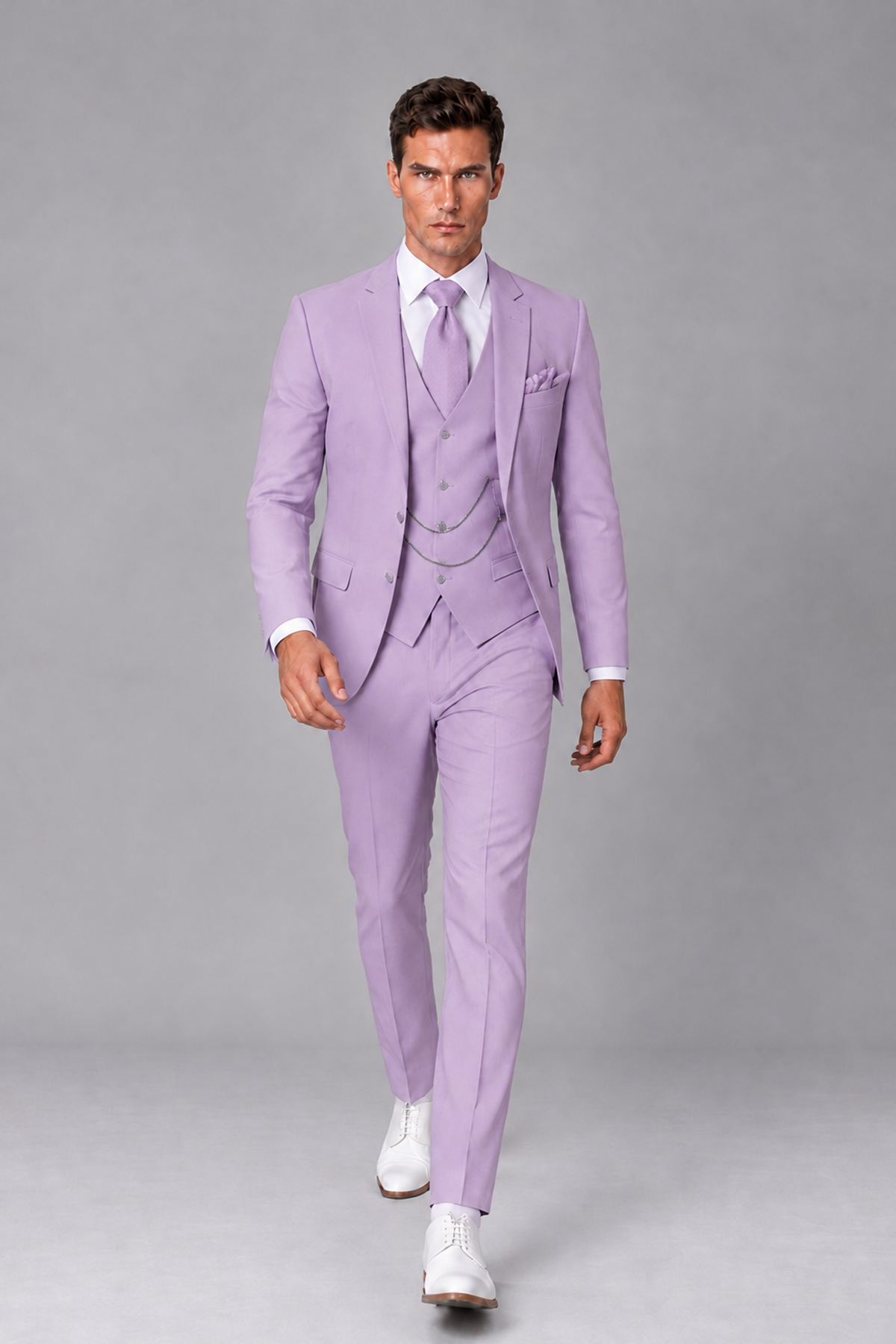 Savile Lilac 3-Piece Suit with Notch Lapel & Chain Vest - Lilac