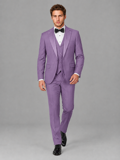 Savile Men's Lilac Peak Lapel 3-Piece Tuxedo Suit | Jacket, Vest & Trousers - Lilac