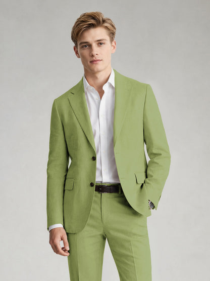 Savile Men's Sand Khaki Linen-Blend 2-Piece Suit Set – Two-Button Notch Lapel Slim-Fit Blazer & Slim Trousers - Lime Green - Lime_Green