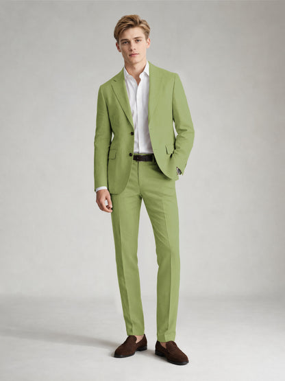 Savile Men's Sand Khaki Linen-Blend 2-Piece Suit Set – Two-Button Notch Lapel Slim-Fit Blazer & Slim Trousers - Lime Green - Lime_Green
