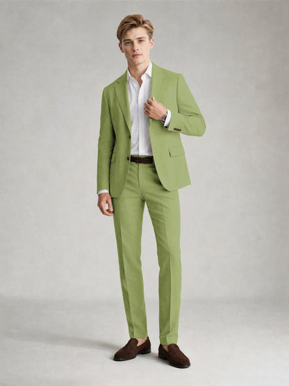 Savile Men's Sand Khaki Linen-Blend 2-Piece Suit Set – Two-Button Notch Lapel Slim-Fit Blazer & Slim Trousers - Lime Green - Lime_Green