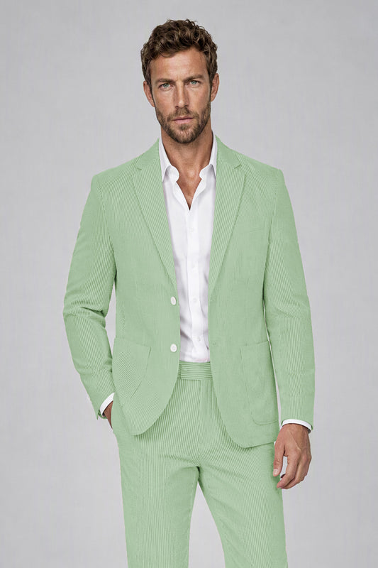 Savile Men's Mint Green Striped 2-Piece Suit Set – Notch Lapel Blazer & Tailored Trousers - Mint Green - Mint_Green(1)