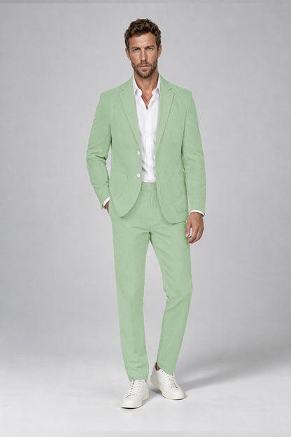 Savile Men's Mint Green Striped 2-Piece Suit Set – Notch Lapel Blazer & Tailored Trousers - Mint Green - Mint_Green(2)