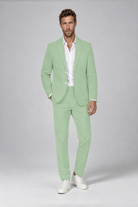 Savile Men's Mint Green Striped 2-Piece Suit Set – Notch Lapel Blazer & Tailored Trousers - Mint Green - Mint_Green(2)
