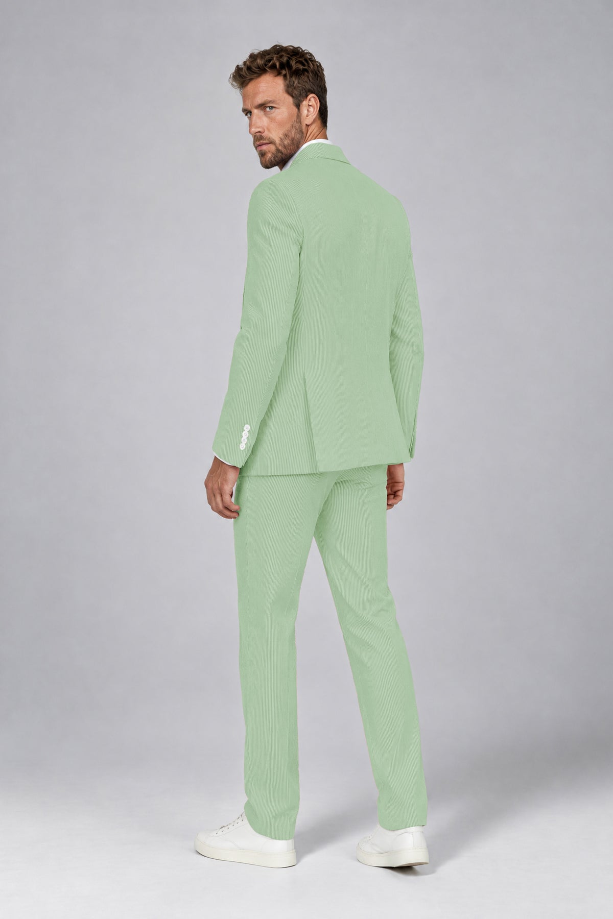 Savile Men's Mint Green Striped 2-Piece Suit Set – Notch Lapel Blazer & Tailored Trousers - Mint Green - Mint_Green(3)