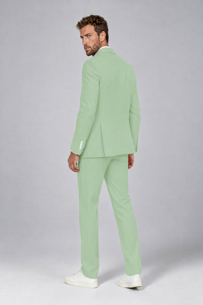 Savile Men's Mint Green Striped 2-Piece Suit Set – Notch Lapel Blazer & Tailored Trousers - Mint Green - Mint_Green(3)
