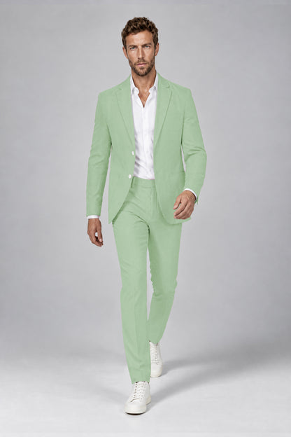 Savile Men's Mint Green Striped 2-Piece Suit Set – Notch Lapel Blazer & Tailored Trousers - Mint Green - Mint_Green(4)