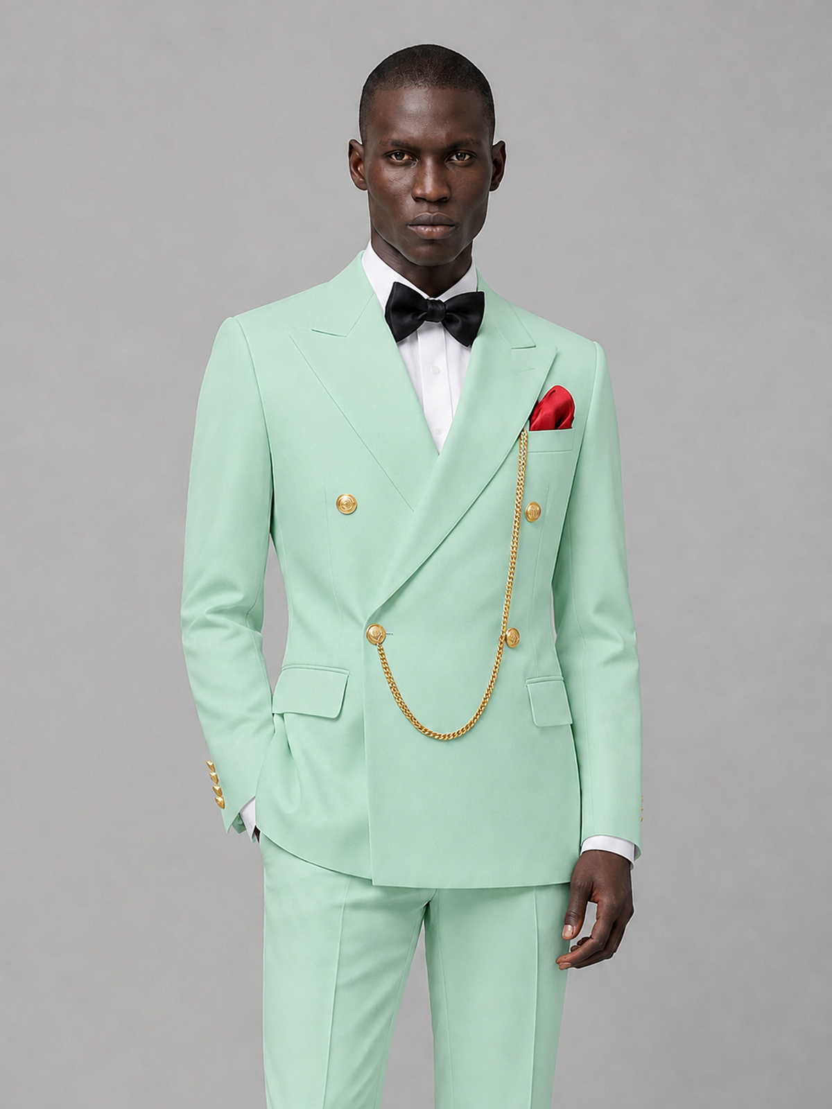 Men's Mint Green Double-Breasted 2-Piece Suit Set – Jacket & Trousers | Mint Green Chain - Mint Green